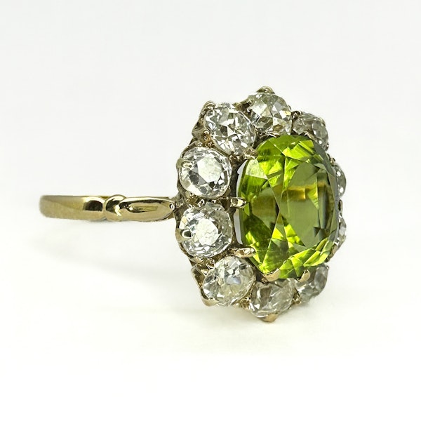 Peridot & Old Cut Diamond Cluster Ring - image 5