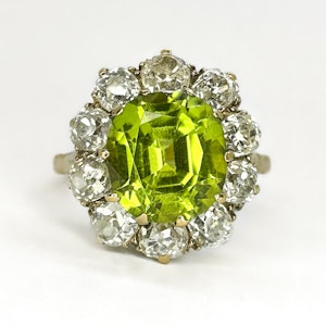Peridot & Old Cut Diamond Cluster Ring