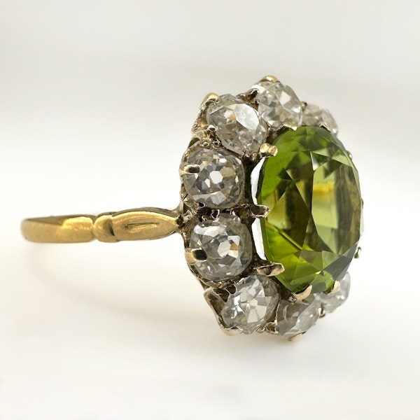 Peridot & Old Cut Diamond Cluster Ring - image 4