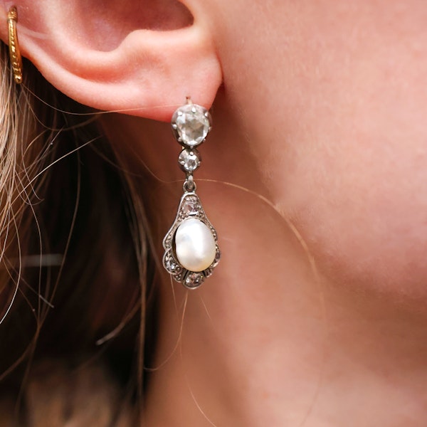 Lovely Victorian Natural Pearl And Diamond Earrings at Deco&Vintage Ltd - image 1