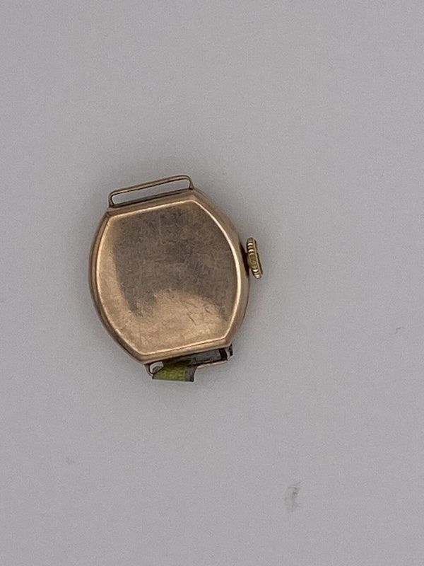 Edwardian 9 ct. rose gold wrist watch head with enamel dial in working order - image 1