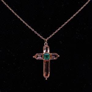 Antique cross pendant in imperial topaz and emerald