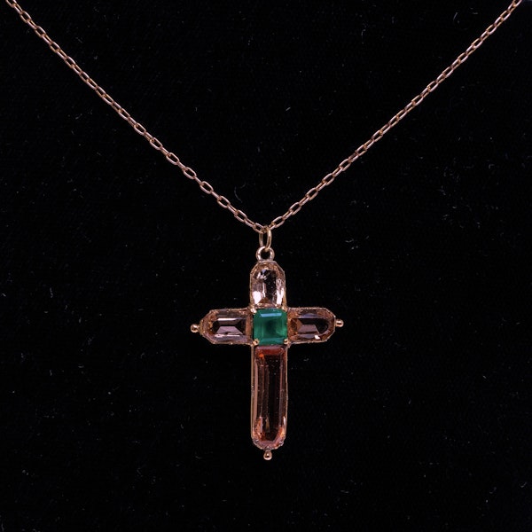 Antique cross pendant in imperial topaz and emerald - image 1