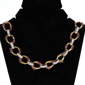 Diamond and ruby full size heavy necklace in 2 colour gold