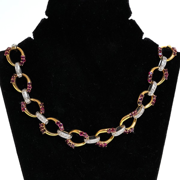 Diamond and ruby full size heavy necklace in 2 colour gold - image 1