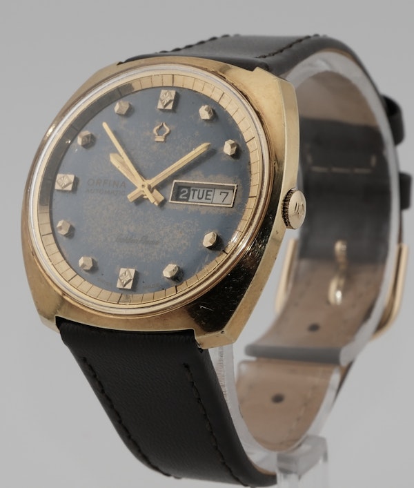 Vintage Orfina Automatic Golden Flame Day Date Blue Dial Swiss Men’s Watch - image 2