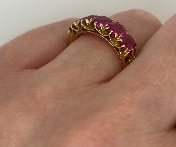 Victorian Five Stone Natural Burmese Ruby Ring in 18ct Yellow Gold - image 6