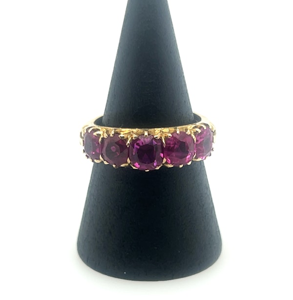 Victorian Five Stone Natural Burmese Ruby Ring in 18ct Yellow Gold - image 1