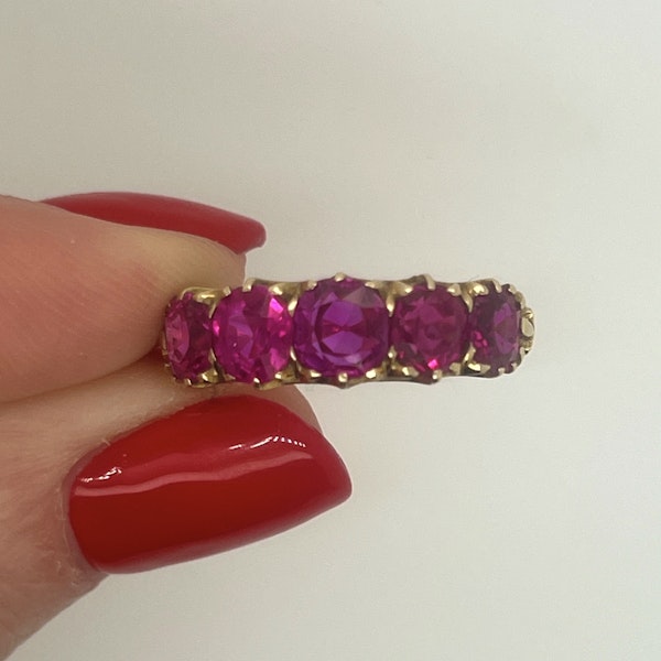 Victorian Five Stone Natural Burmese Ruby Ring in 18ct Yellow Gold - image 4