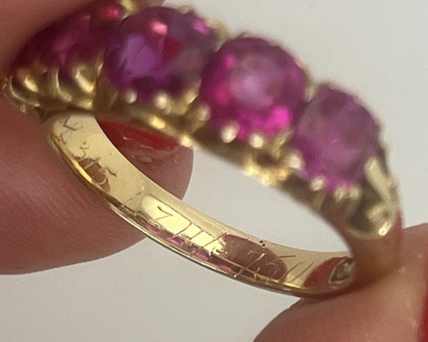Victorian Five Stone Natural Burmese Ruby Ring in 18ct Yellow Gold - image 5