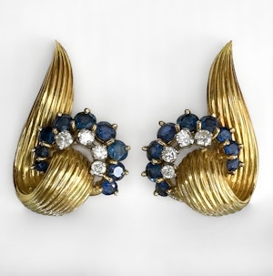 Kutchinsky Sapphire Diamond Swirl Earrings - Saddingtons Jewellery Stand 375