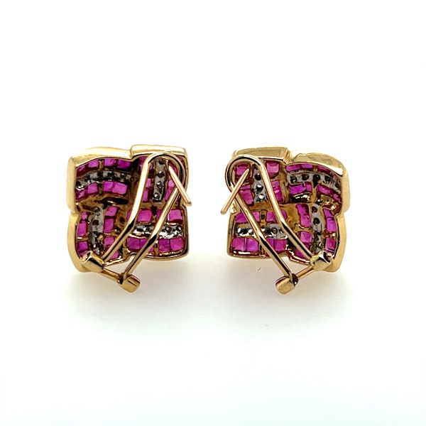 Ruby and Diamond Woven 18ct Gold Earrings Circa 1960s - image 4