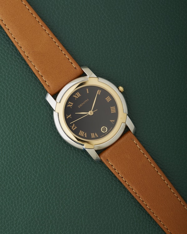 Zenith NOS Ref. 19.0130.387 Vintage Two Toned Black Dial Watch - image 2