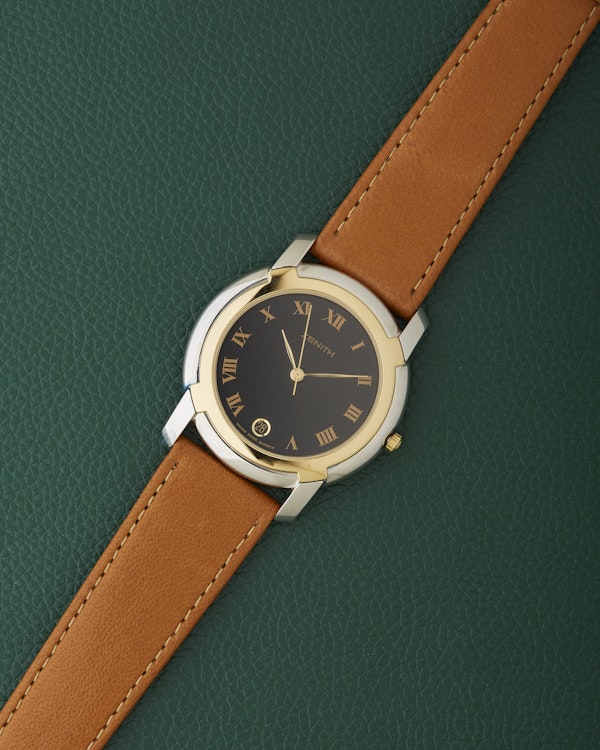 Zenith NOS Ref. 19.0130.387 Vintage Two Toned Black Dial Watch - image 3