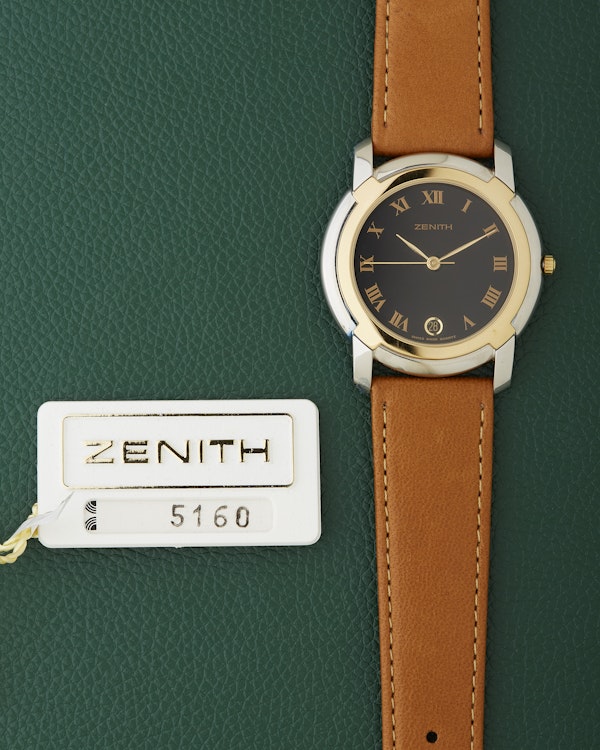 Zenith NOS Ref. 19.0130.387 Vintage Two Toned Black Dial Watch - image 6