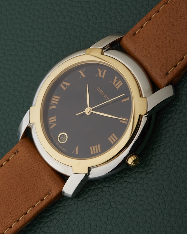 Zenith NOS Ref. 19.0130.387 Vintage Two Toned Black Dial Watch - image 7