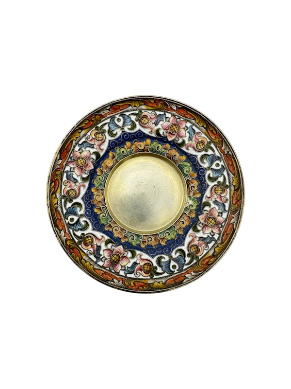 Faberge cloisonné and shaded enamel silver gilt cup and saucer, Moscow c.1900 by Fedor Ruckert. - image 4