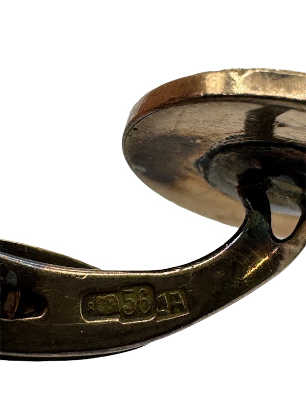 Russian gold and diamond with blue guilloche enamel pair of cufflinks, 1st Moscow Artel, c.1915. - image 3