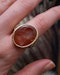 An 18ct Yellow Gold (tested), Oval Carnelian Intaglio ring, finely carved with the image of a warrior wearing a Winged Helmet (Hermes - Mercury), partial hallmarks. English. Circa 1890 - image 3