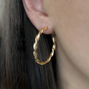 Gold Twist Hoop Earrings - Saddingtons Jewellery Stand 375