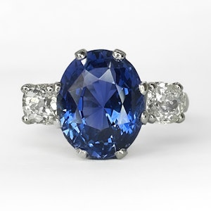 7.47ct Ceylon Sapphire Trilogy Ring - Saddingtons Jewellery Stand 375