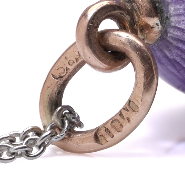 Faberge jewelled gold and purple guilloché enamel egg pendant, St Petersburg c.1890 by Mikhael Perkhin. - image 5