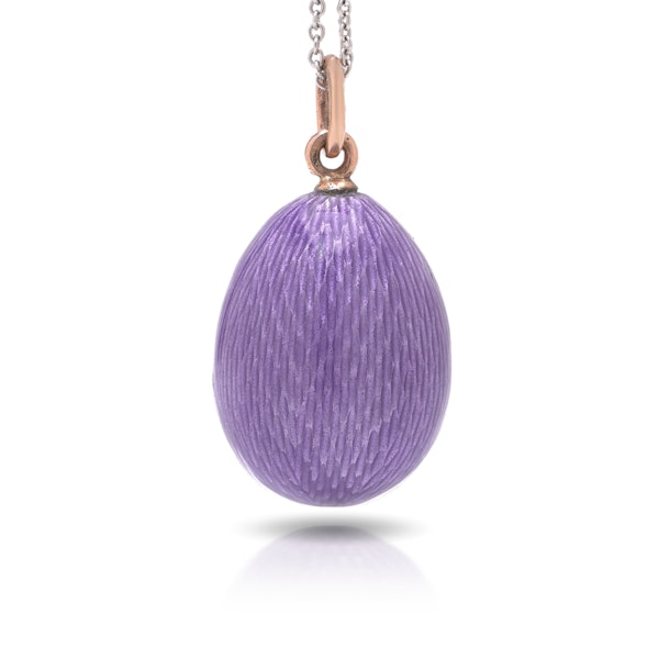 Faberge jewelled gold and purple guilloché enamel egg pendant, St Petersburg c.1890 by Mikhael Perkhin. - image 6