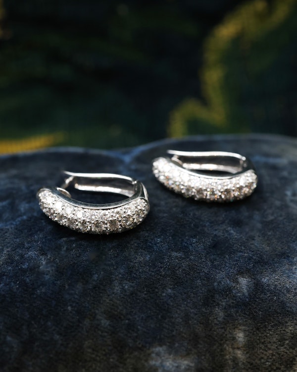 Downstairs at Grays: A Very Pair 18ct White Gold (stamped), Pave set, Creole Style Diamond Earrings Pre-owned. Circa 1990 - image 2