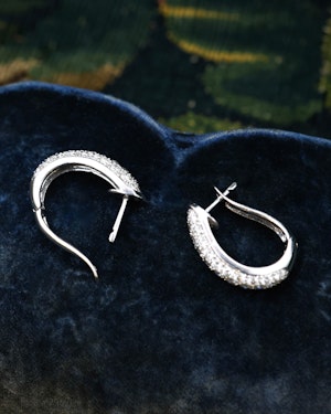 Downstairs at Grays: A Very Pair 18ct White Gold (stamped), Pave set, Creole Style Diamond Earrings Pre-owned. Circa 1990