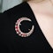 Antique Natural Red Spinel, Diamond and Gold Crescent Brooch, Circa 1890 - image 4