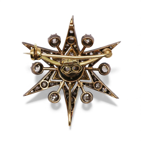 Antique Diamond and Silver Upon Gold Six Point Star Brooch, With Rays, Circa 1890 - image 5