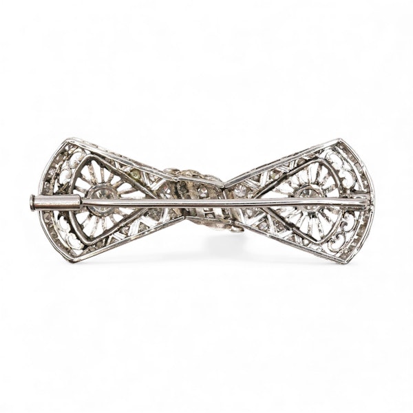 Art Deco Style Diamond and Platinum Bow Brooch - image 5
