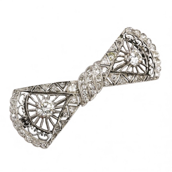Art Deco Style Diamond and Platinum Bow Brooch - image 3