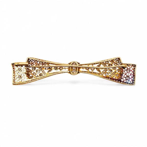 Edwardian Style Diamond and Silver Upon Gold Bow Brooch - image 5