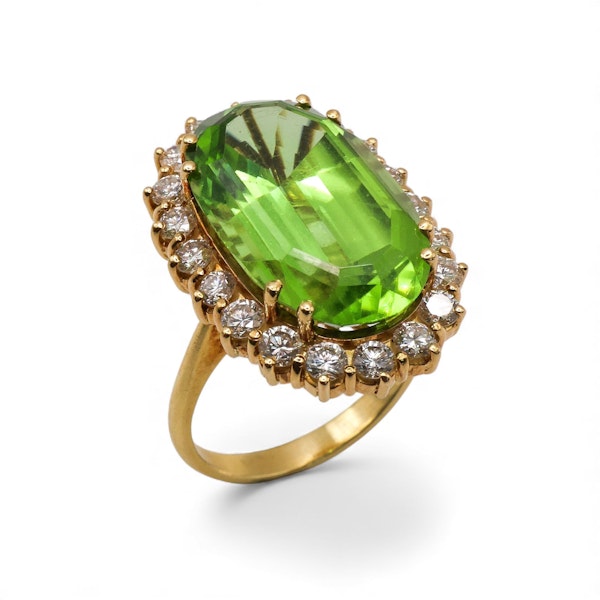 Vintage Peridot, Diamond and Gold Cluster Ring, Circa 1990 - image 3