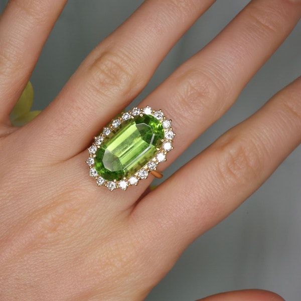 Vintage Peridot, Diamond and Gold Cluster Ring, Circa 1990 - image 2