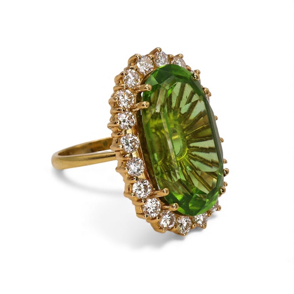 Vintage Peridot, Diamond and Gold Cluster Ring, Circa 1990 - image 5