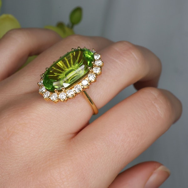 Vintage Peridot, Diamond and Gold Cluster Ring, Circa 1990 - image 4