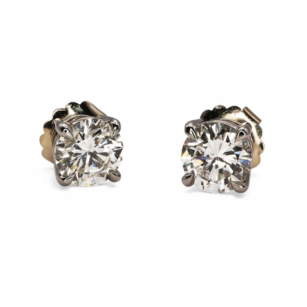 New Diamond and White Gold Four Claw Stud Earrings, 4.64 Carats - image 3