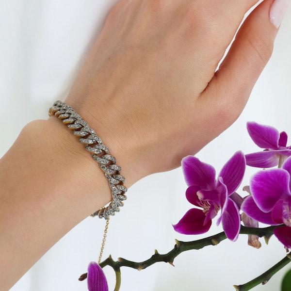 Antique French Diamond, Silver and Gold Curb Links Bracelet, Circa 1890 - image 2