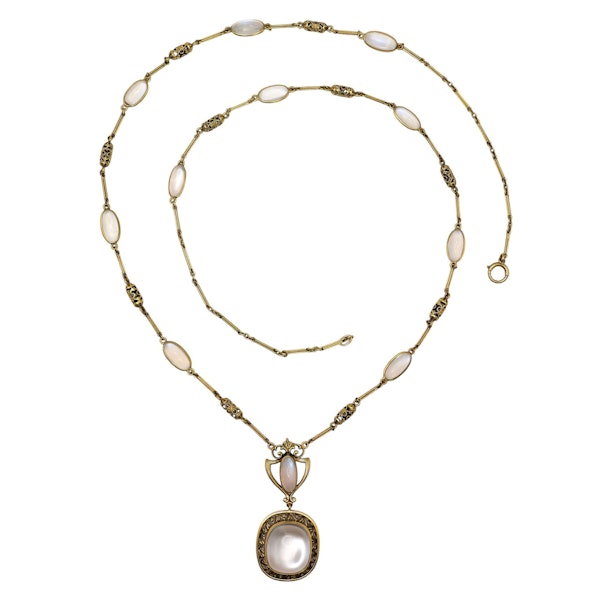 Art Nouveau Moonstone and Gold Necklace, Circa 1890 - image 1