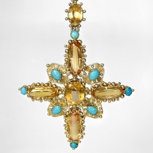 Antique Victorian Topaz Gold Cross Pendant