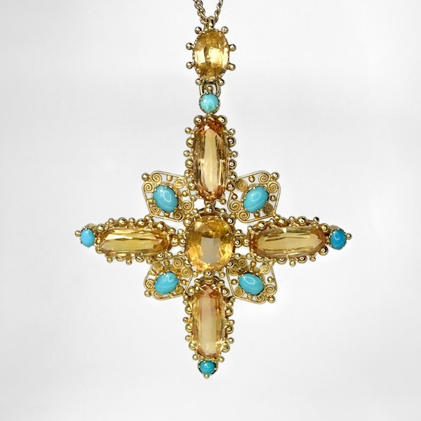 Antique Victorian Topaz Gold Cross Pendant - image 2
