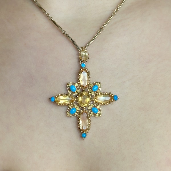Antique Victorian Topaz Gold Cross Pendant - image 3