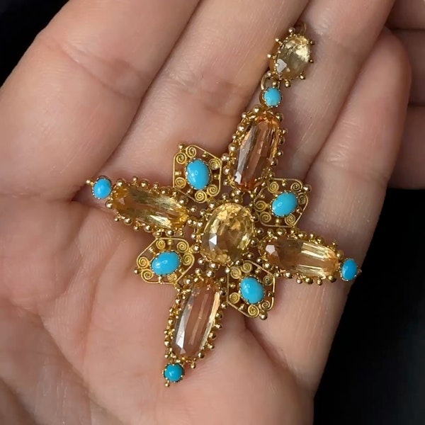 Antique Victorian Topaz Gold Cross Pendant - image 4