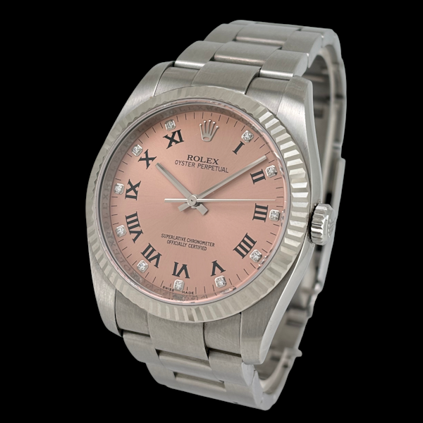 ROLEX OYSTER PERPETUAL 116034 PINK ROMAN & DIAMOND MARKERS FULL SET 2011 - image 1