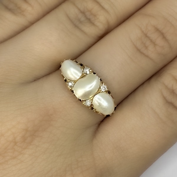 Antique 3 Natural Pearl & Diamond Ring - Saddingtons Jewellery Stand 375 - image 1