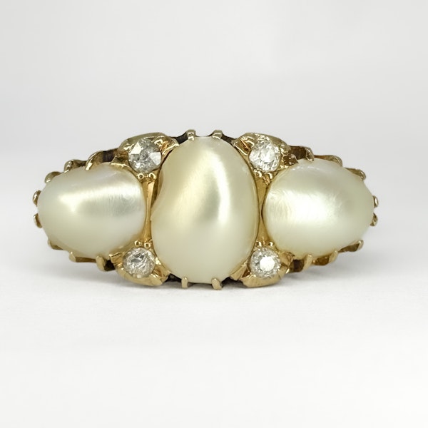 Antique 3 Natural Pearl & Diamond Ring - Saddingtons Jewellery Stand 375 - image 2