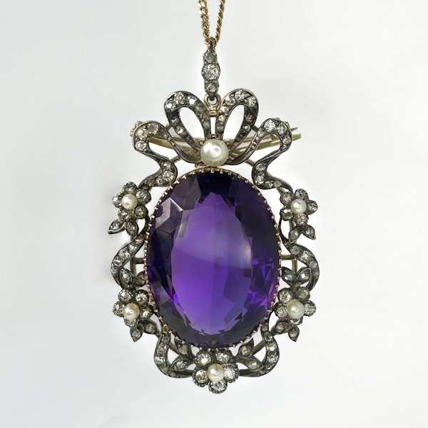 Victorian Amethyst Pearl & Diamond Pendant - Saddingtons Jewellery Stand 375 - image 2