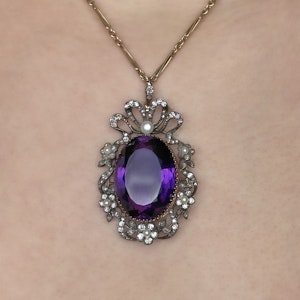 Victorian Amethyst Pearl & Diamond Pendant - Saddingtons Jewellery Stand 375